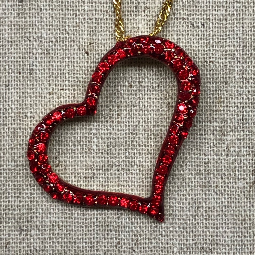 Red Rhinestone Gold Heart Necklace - Picture 3 of 6
